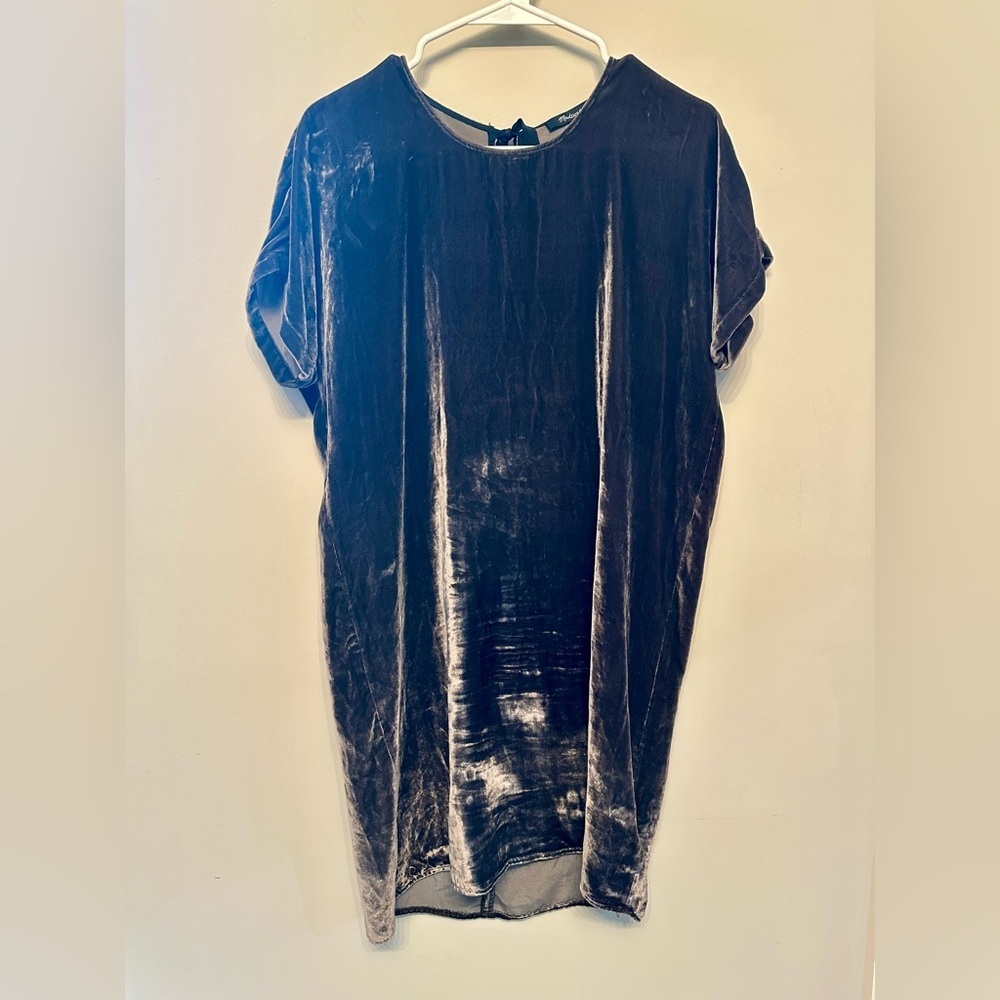 Madewell Silver Velvet Oversized Shirt Dress XS